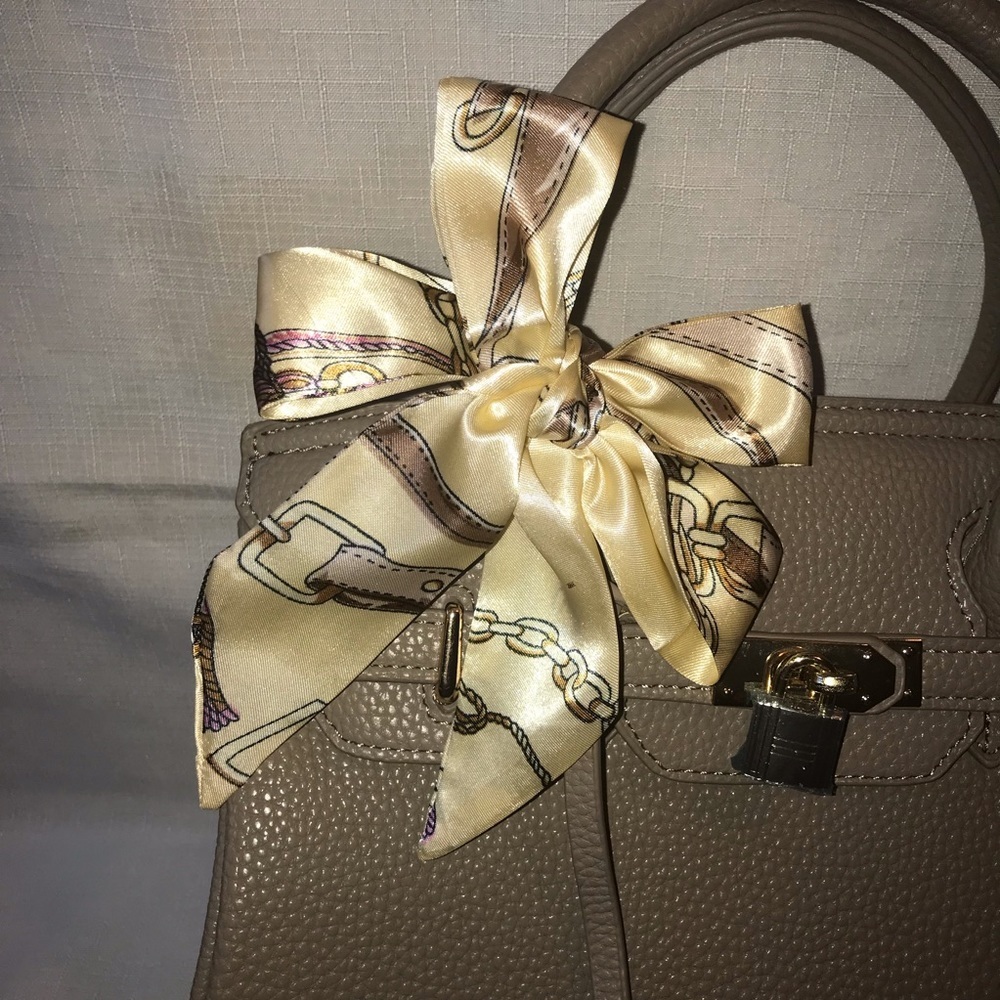 Twilly Silk Handbag Headband Neck Tie Scarf (1) Cream